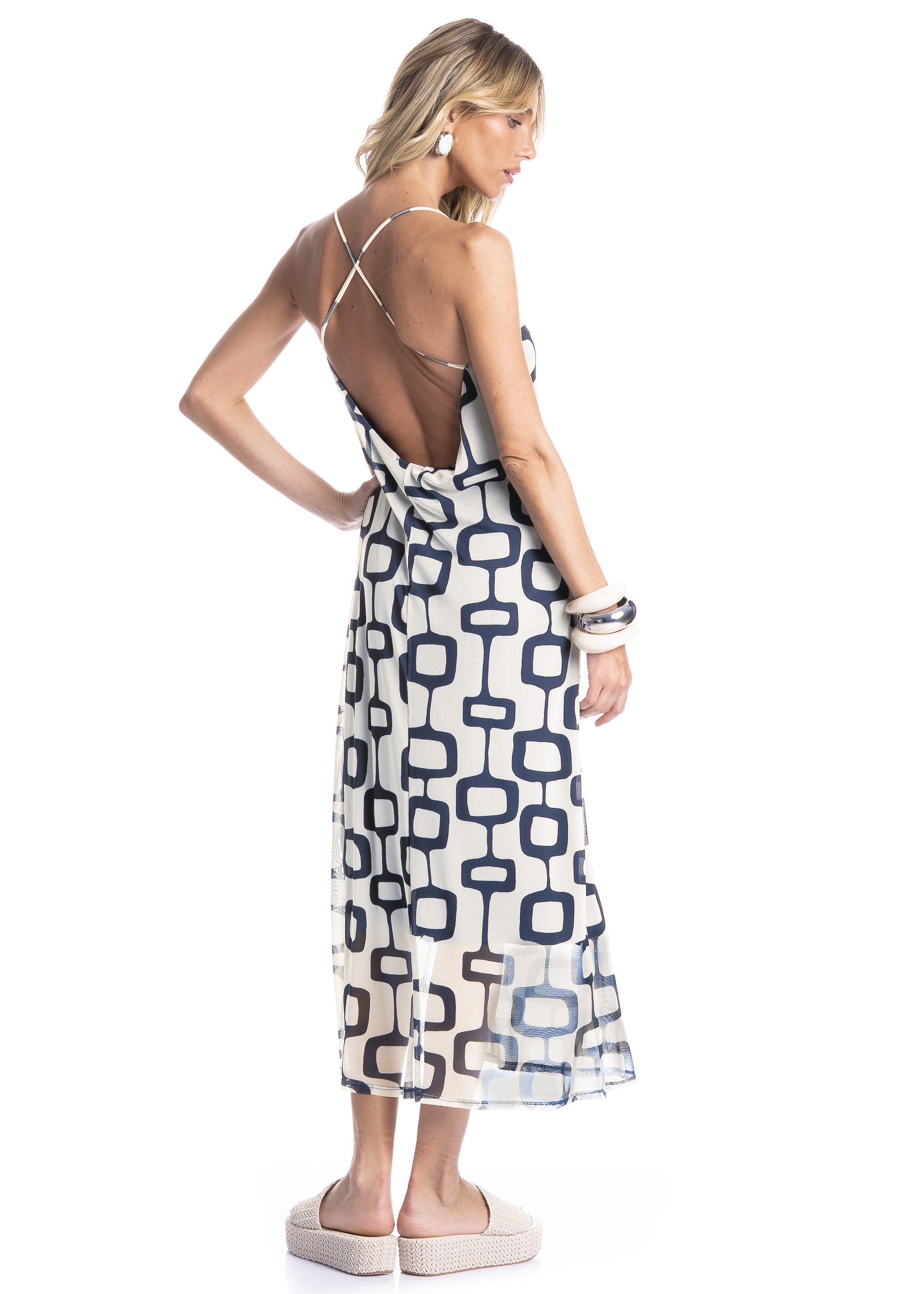 Vestido Feminino Alcinha Costas Cruzadas Nós - Imagem 2 - Mobile