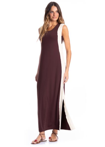 Vestido Feminino Alongado Bicolor Vermelho - Imagem 1