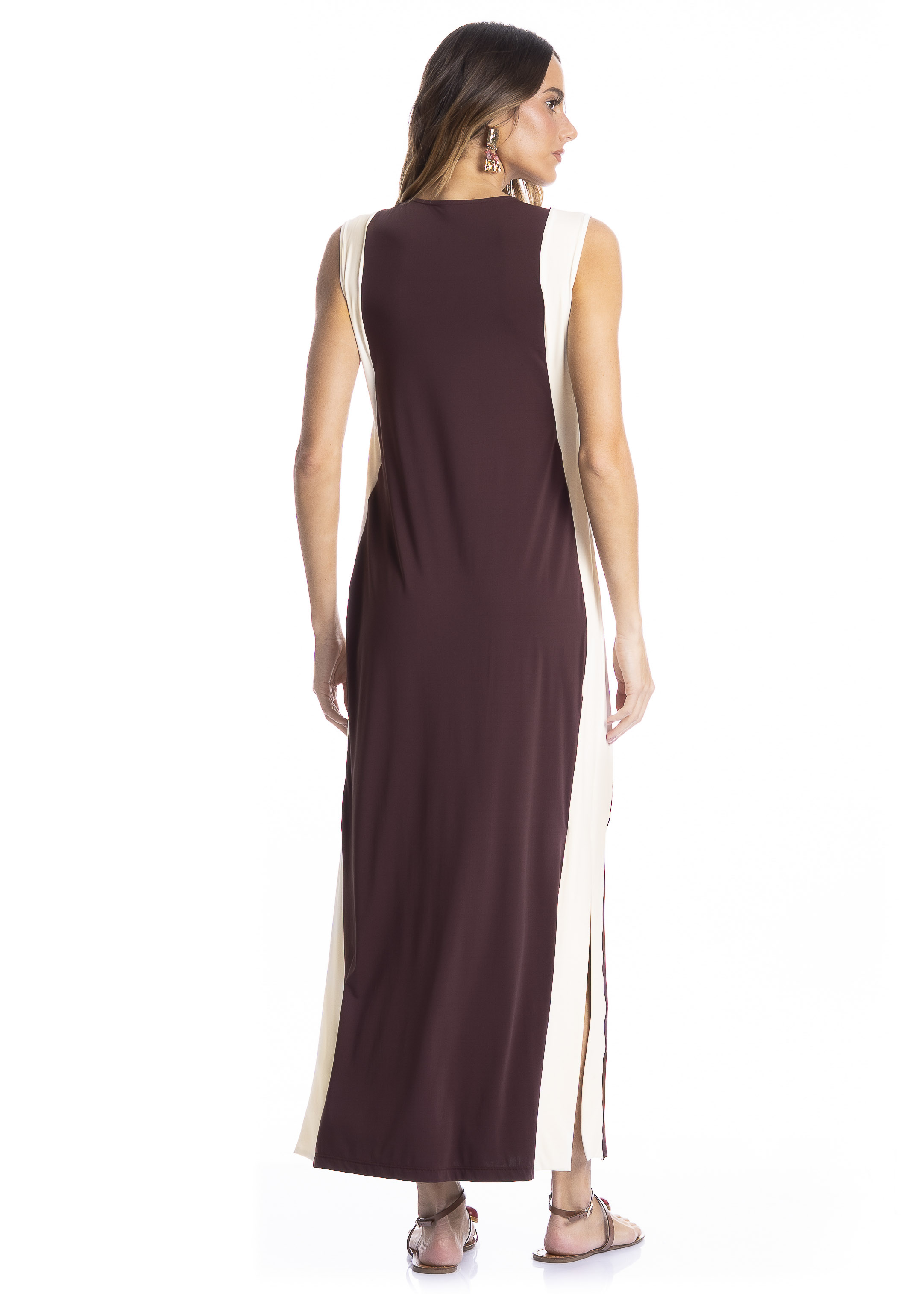 Vestido Feminino Alongado Bicolor Vermelho - Imagem 2