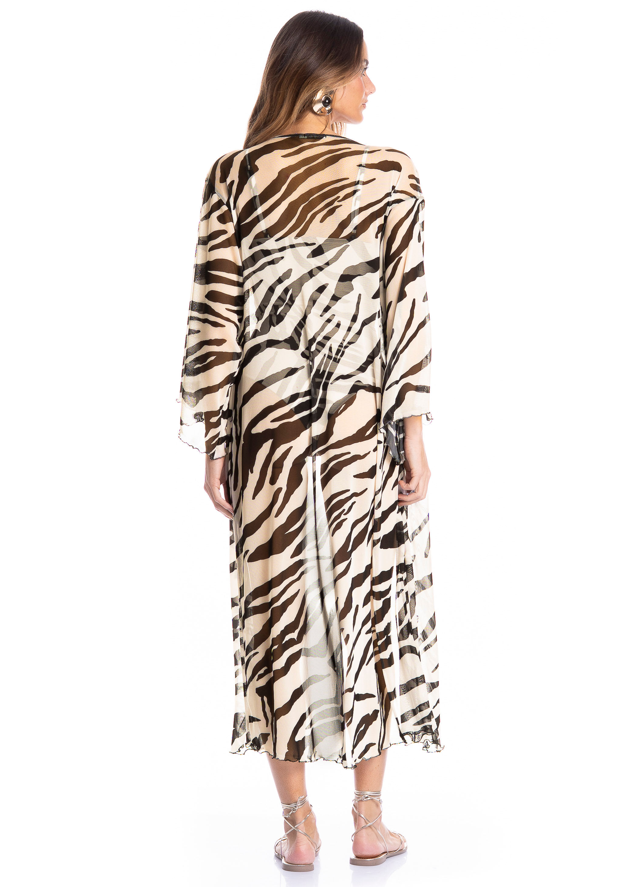 Kaftan De Tule Com Manga Riviera Branco - Imagem 2