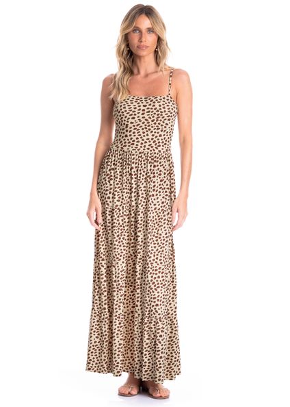 Vestido Feminino Babados Conchas Marrom - Imagem 1