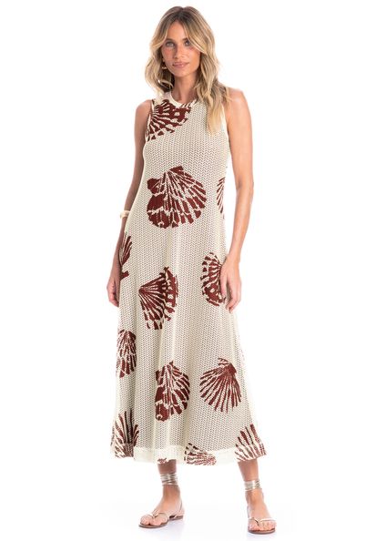 Vestido Feminino Regata Evasê Conchas Marrom - Imagem 1