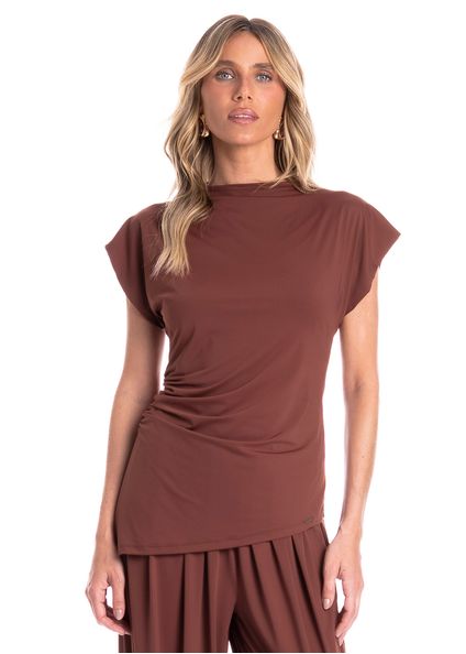 Blusa Feminina Assimétrica Essenza Marrom - Imagem 1