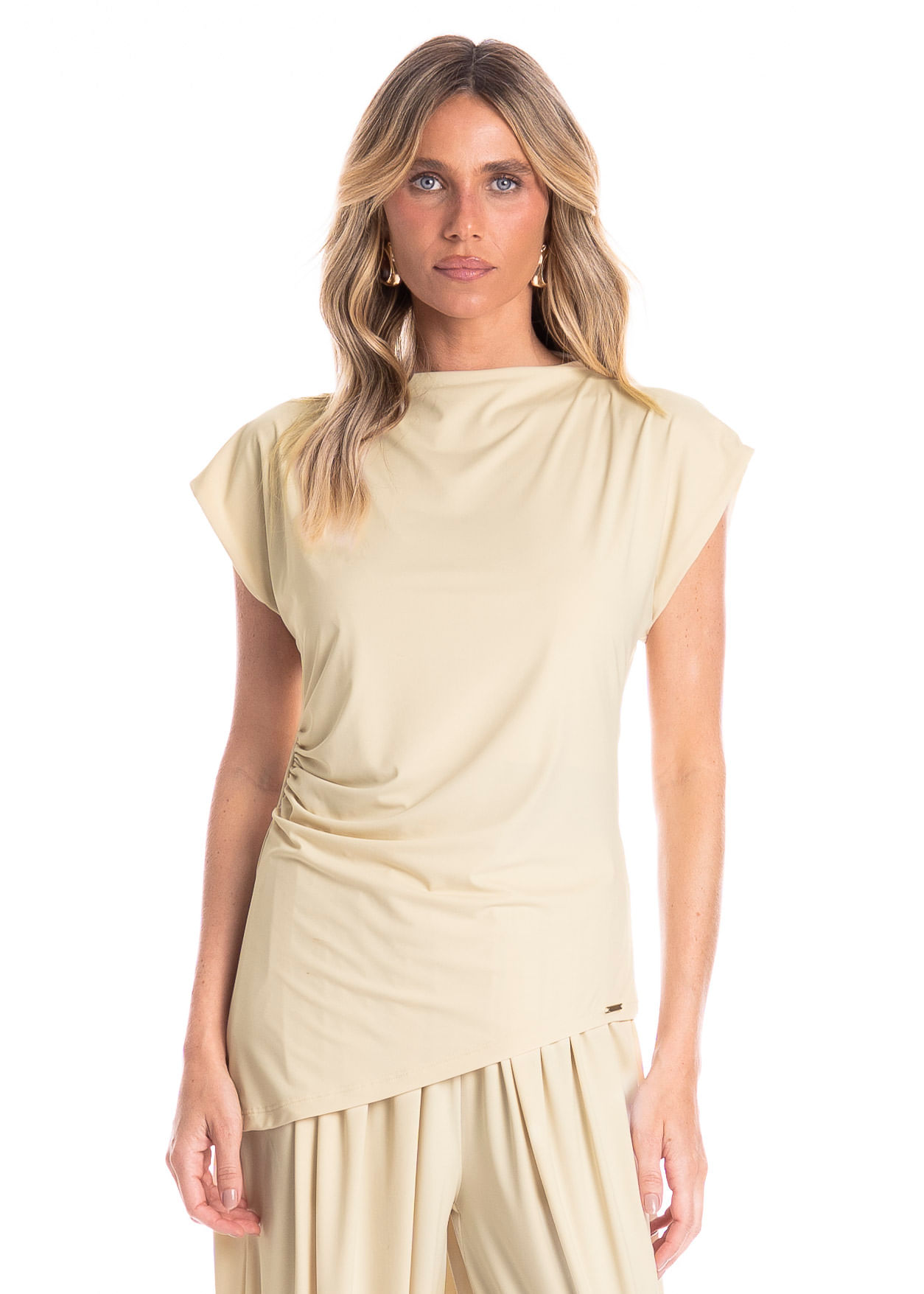 Blusa Feminina Assimétrica Essenza Bege - Imagem 1