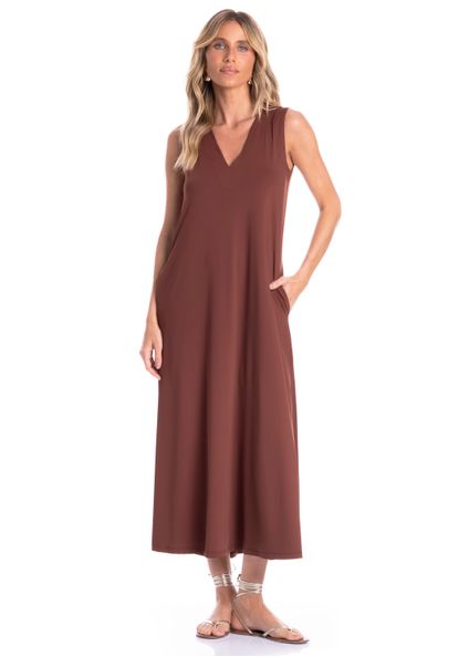 Vestido Feminino Vera Com Bolso Essenza Marrom - Imagem 1