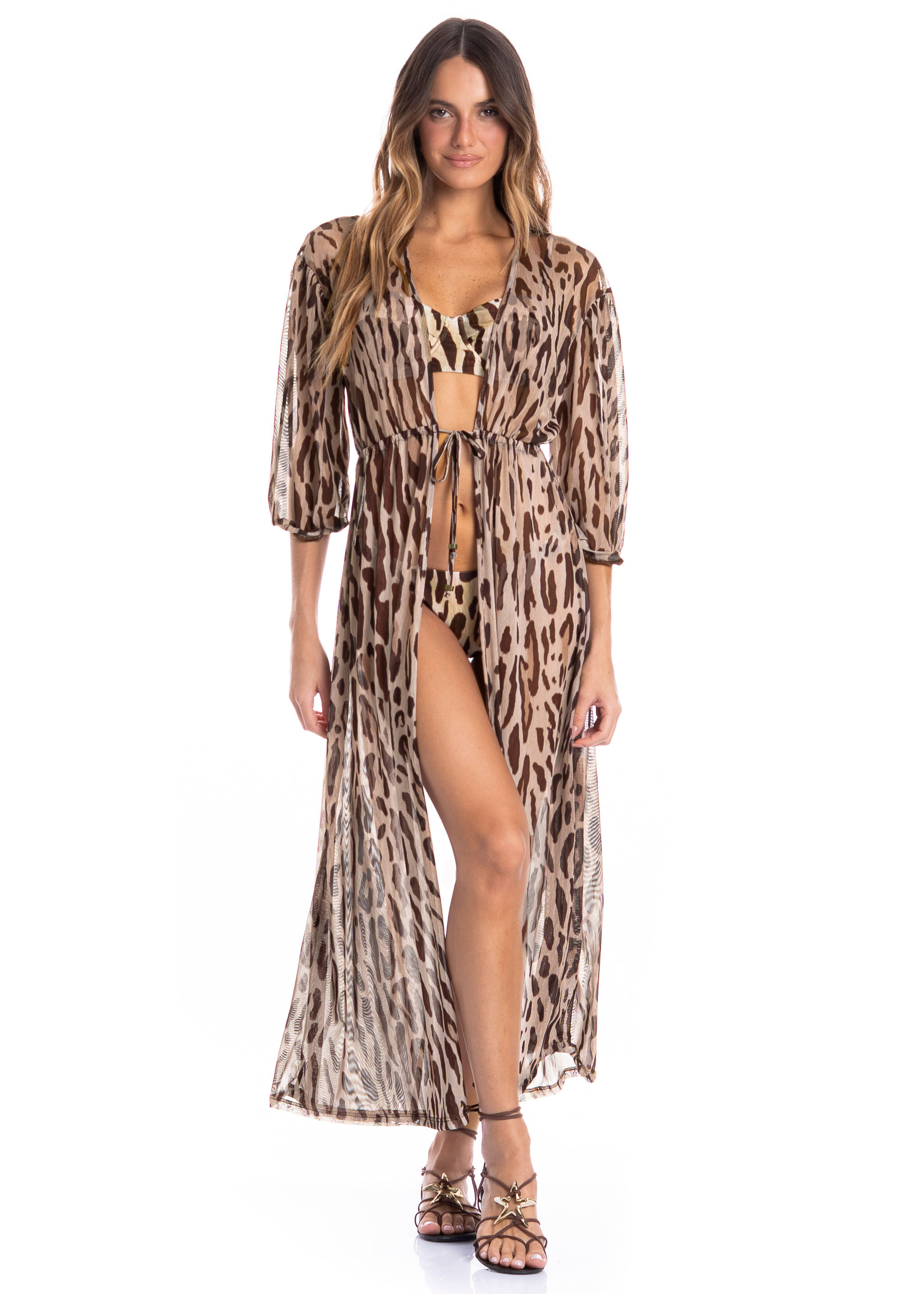 Kaftan Tule Com Manga Onça - Imagem 1