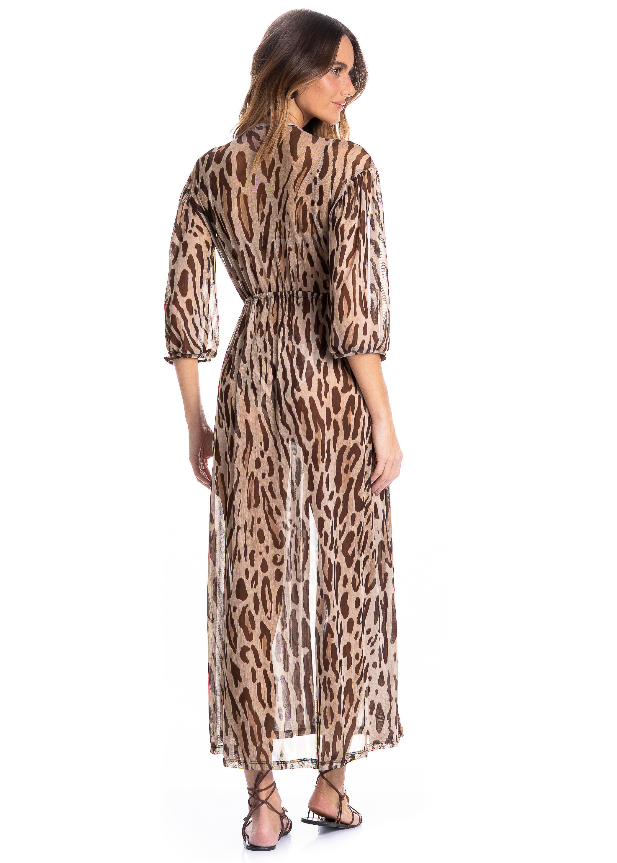 Kaftan Tule Com Manga Onça Marrom - Imagem 2