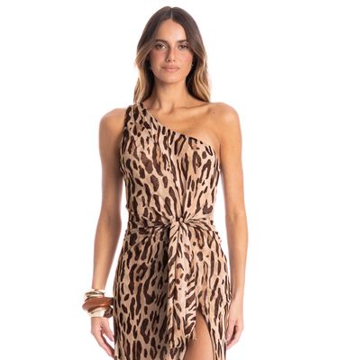 Vestido De Tule Assimétrico Onça - Imagem 3 - Mobile