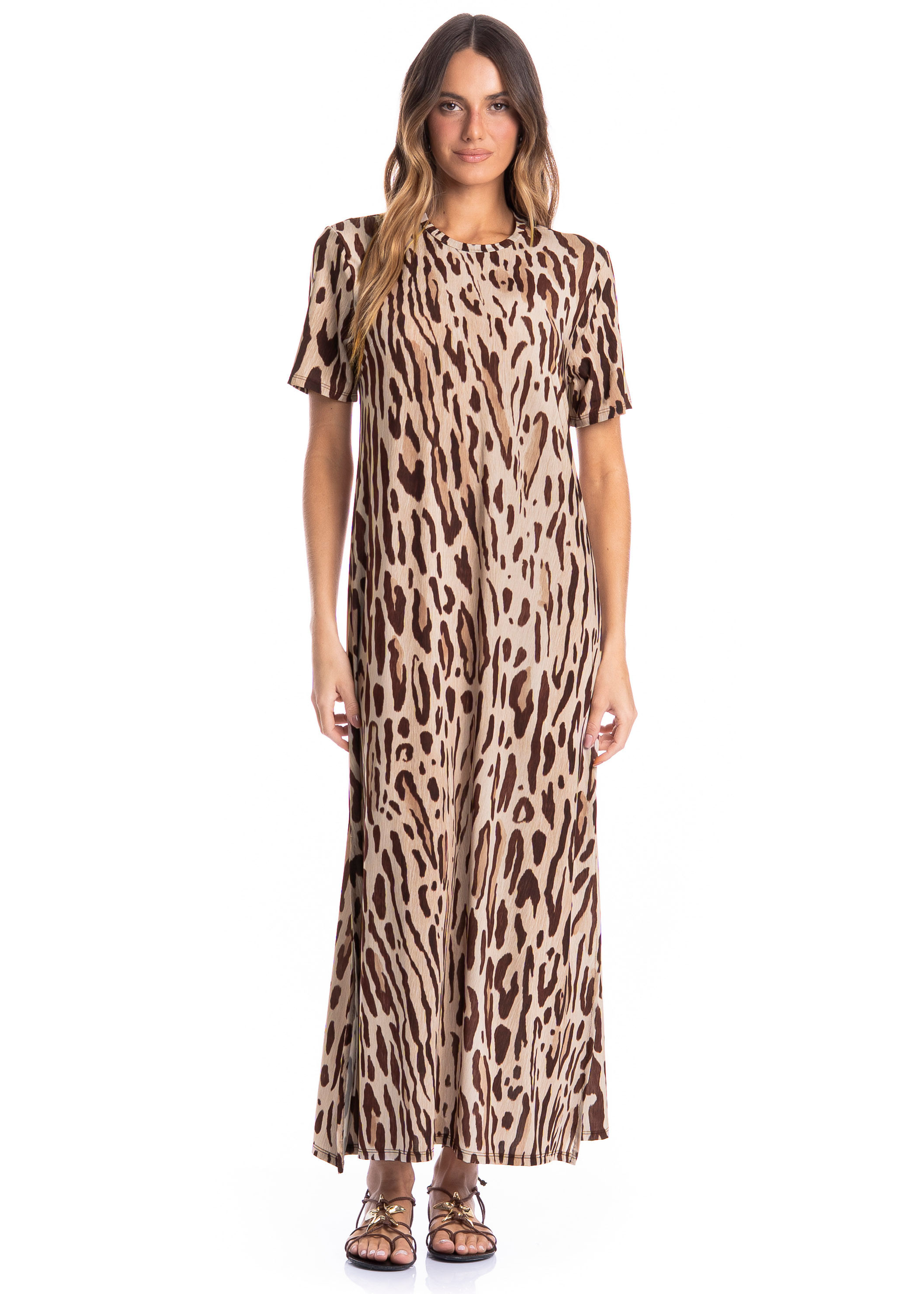 Vestido Feminino Com Manga Onça - Imagem 1
