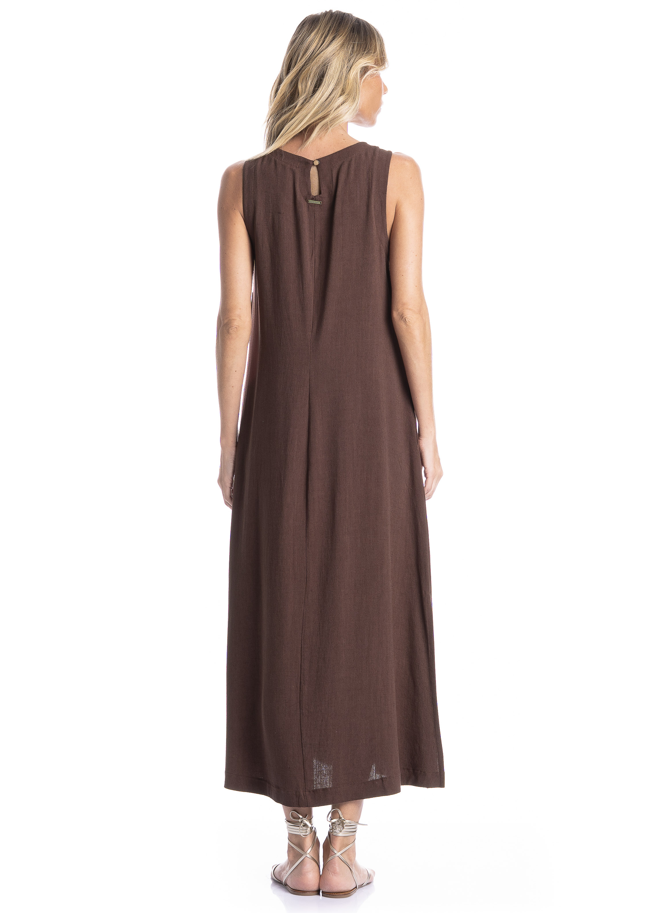 Vestido Feminino Regata Com Bolso Belize Marrom - Imagem 2