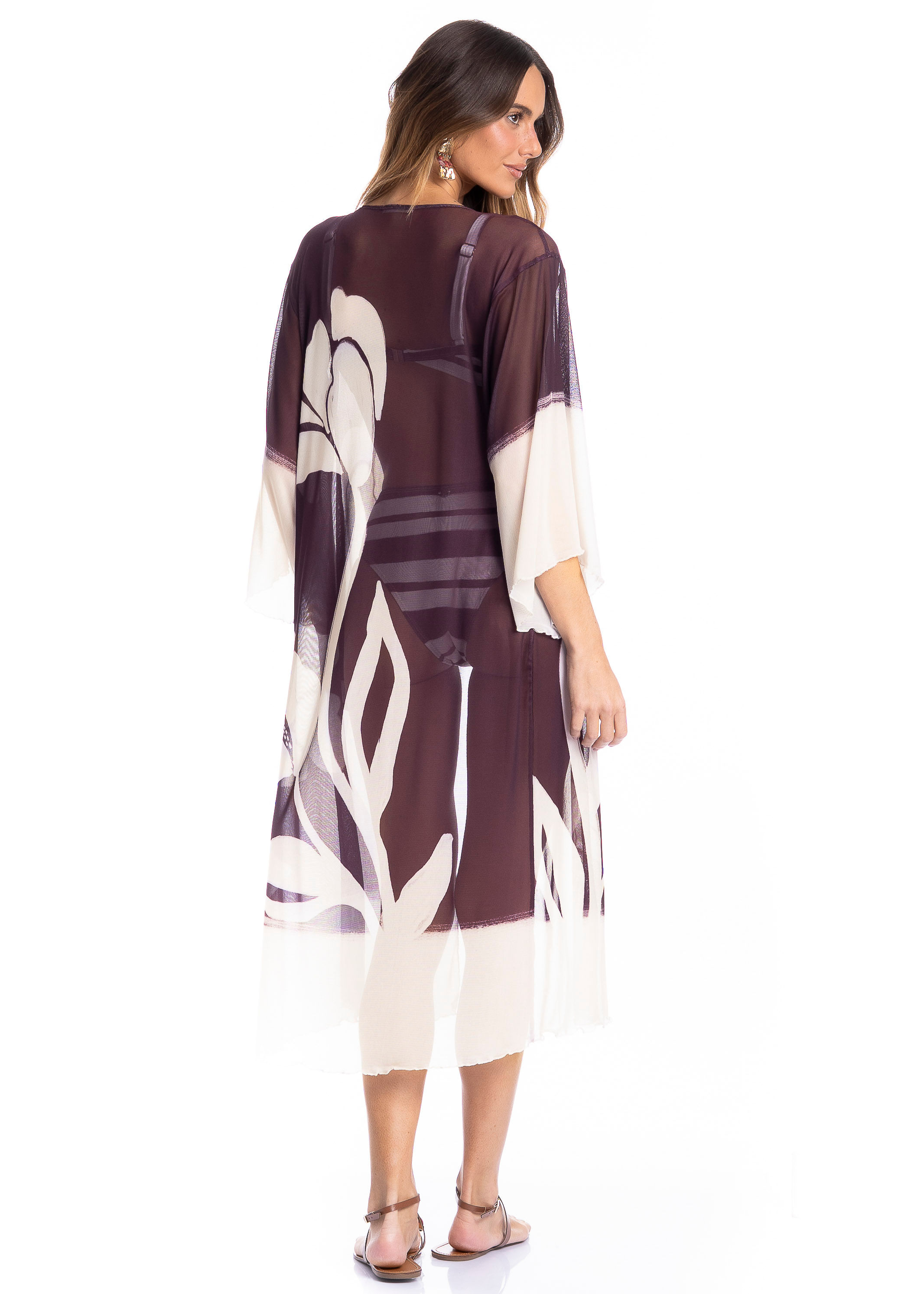 Kaftan De Tule Com Manga Toscana Vermelho - Imagem 2