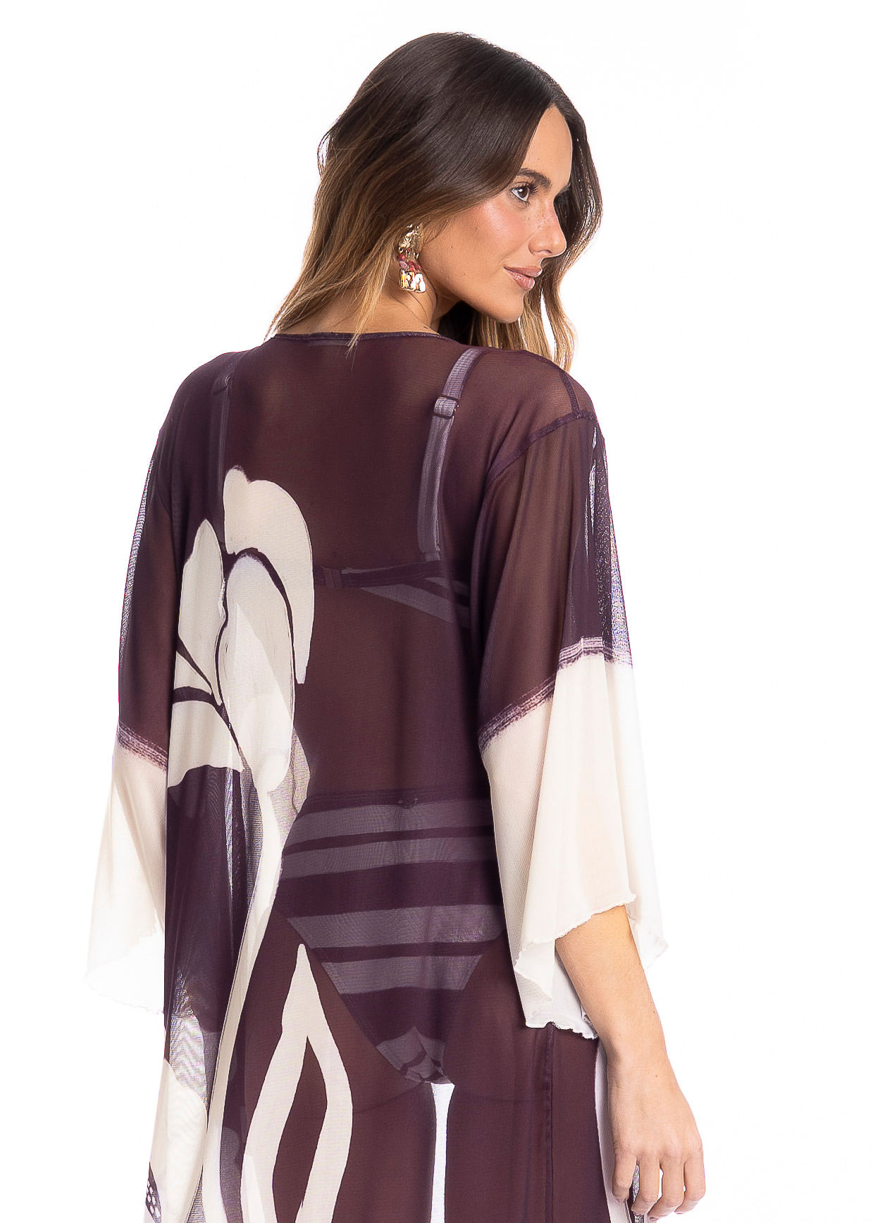 Kaftan De Tule Com Manga Toscana - Imagem 4 - Mobile