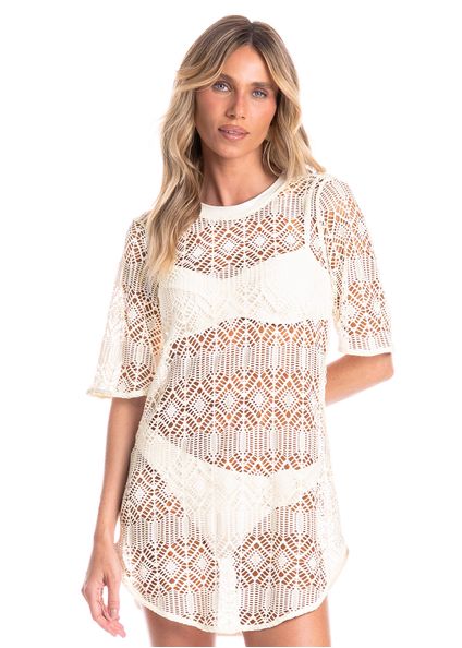 Vestido Feminino Curto Com Manga Barolo Branco - Imagem 1