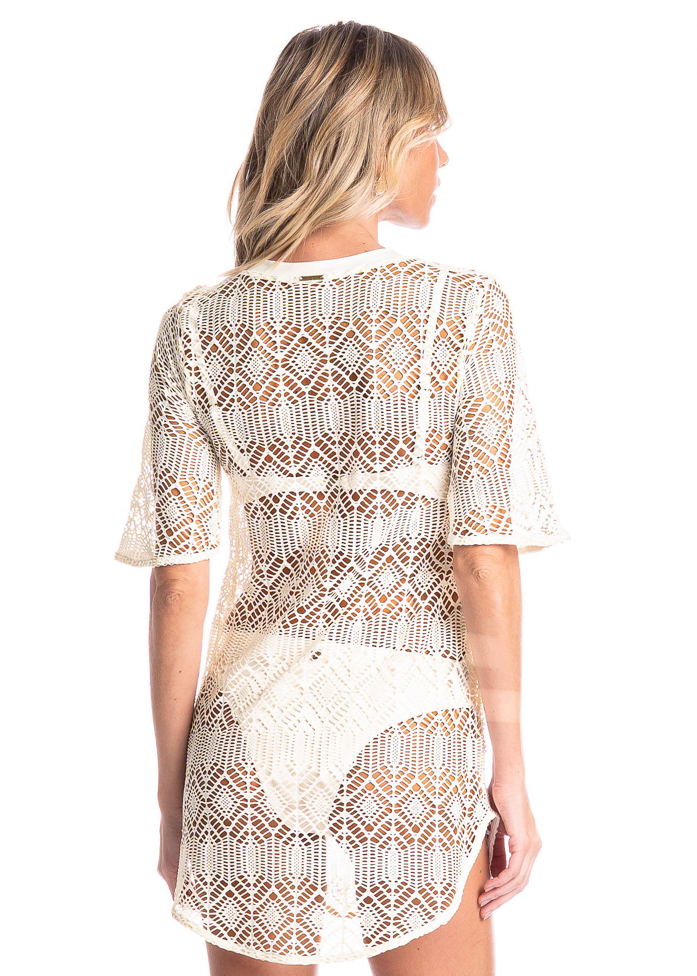 Vestido Feminino Curto Com Manga Barolo Branco - Imagem 2