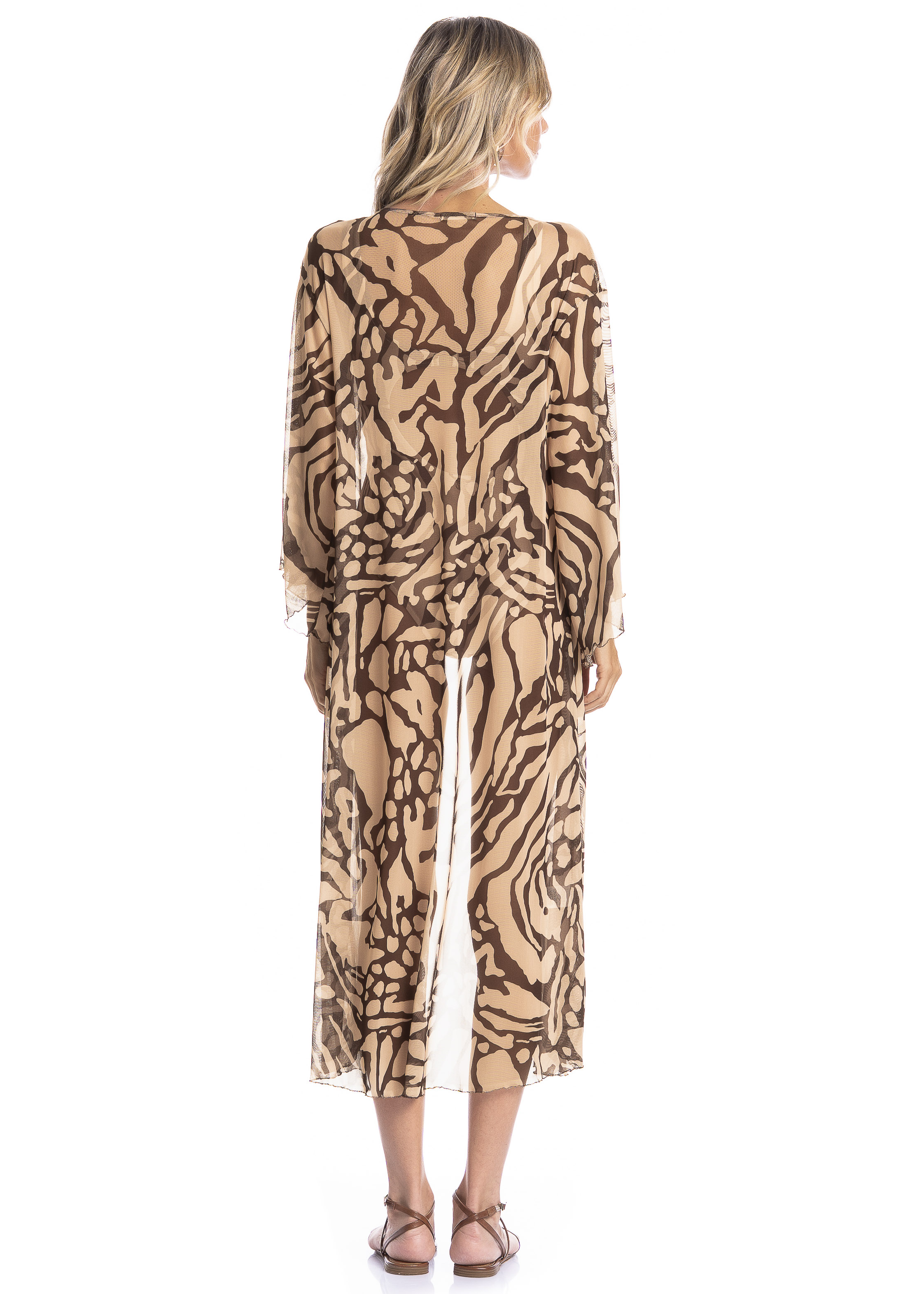Kaftan De Tule Com Manga Siena Marrom - Imagem 2