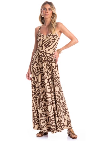 Vestido Feminino Longo Corset Siena Marrom - Imagem 1