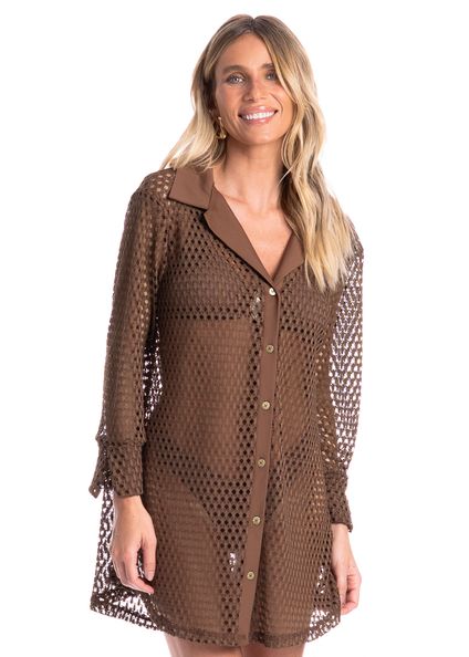 Camisa Feminina Trama Marrom - Imagem 1