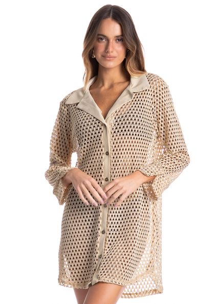 Camisa Feminina Trama Bege - Imagem 1