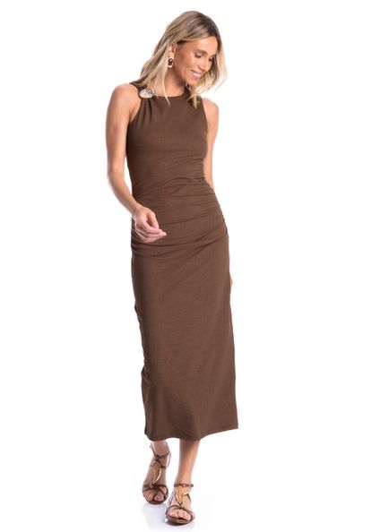 Vestido Feminino Trama Marrom - Imagem 1