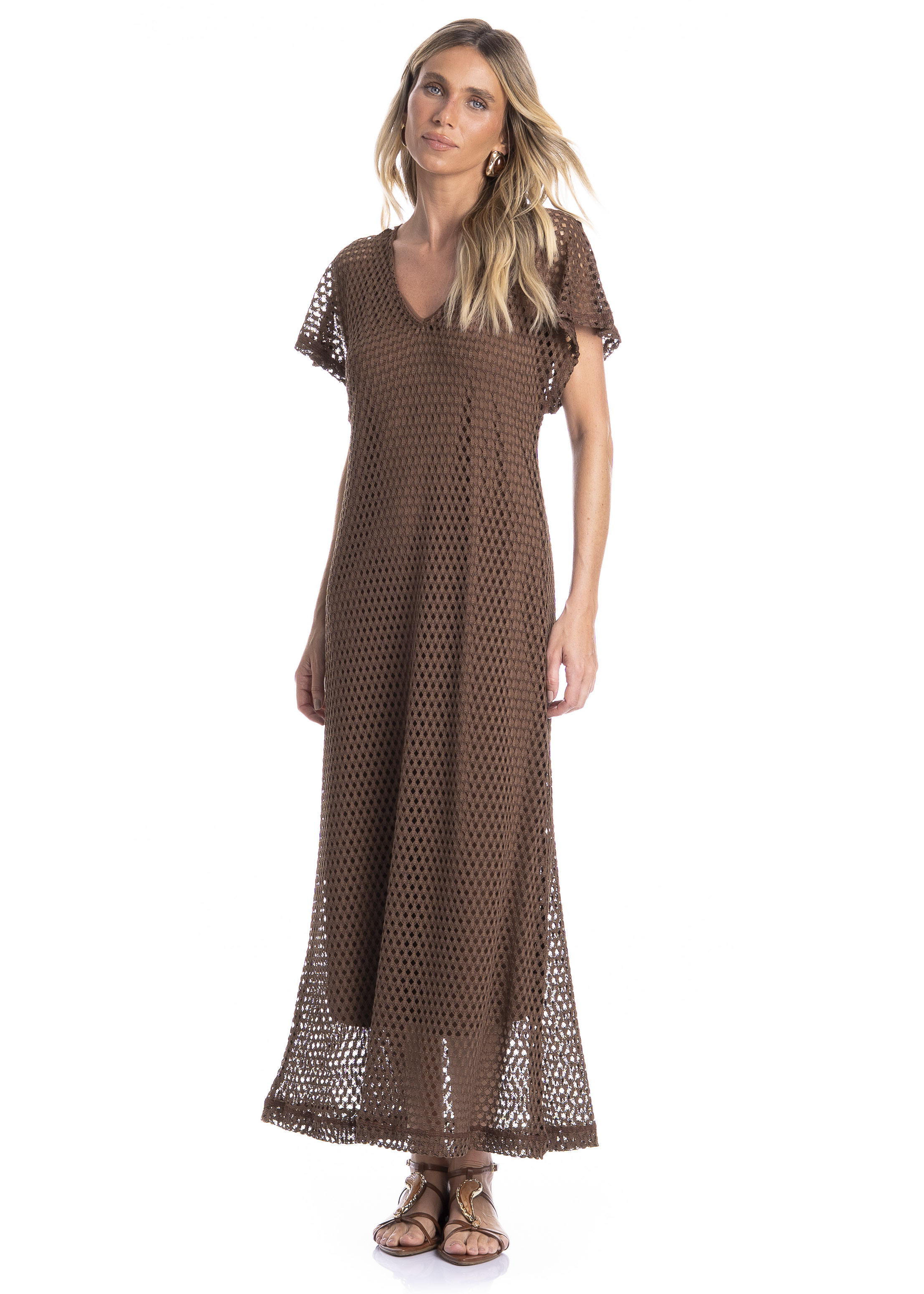 Vestido Feminino Longo Com Combinete Trama - Imagem 1