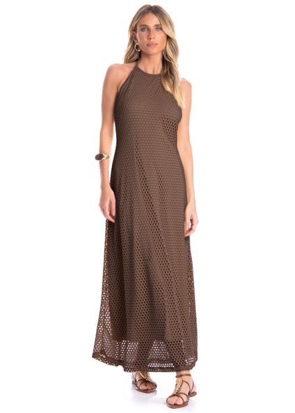 Vestido Feminino Frente Única Trama Marrom - Imagem 1