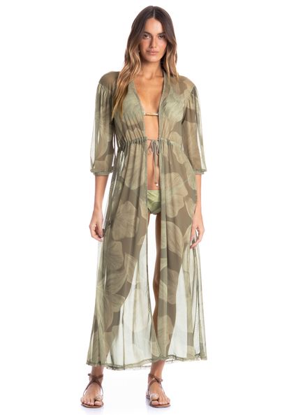 Kaftan Em Tule Com Manga Bruma Verde - Imagem 1