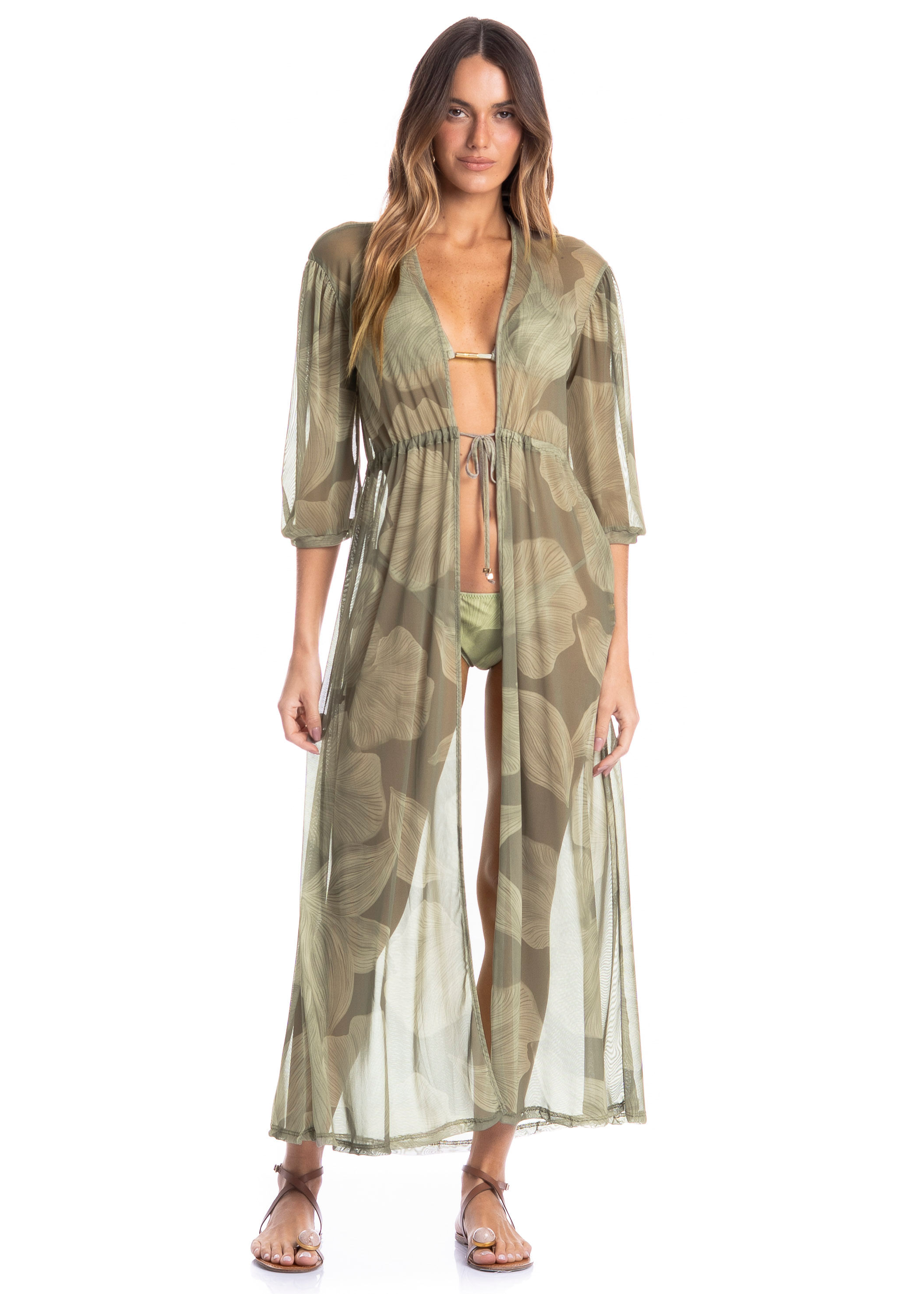Kaftan Em Tule Com Manga Bruma - Imagem 1