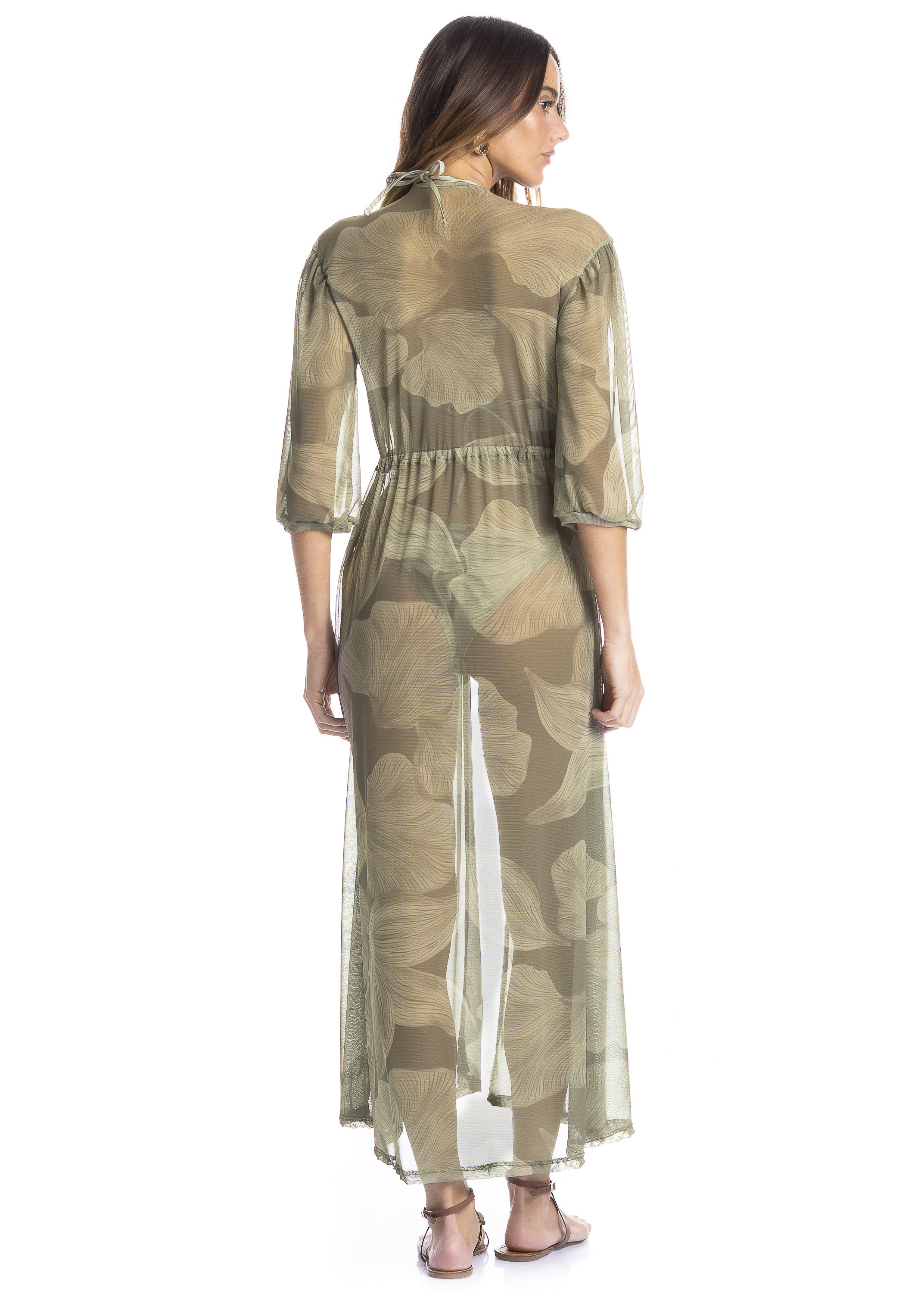 Kaftan Em Tule Com Manga Bruma Verde - Imagem 2