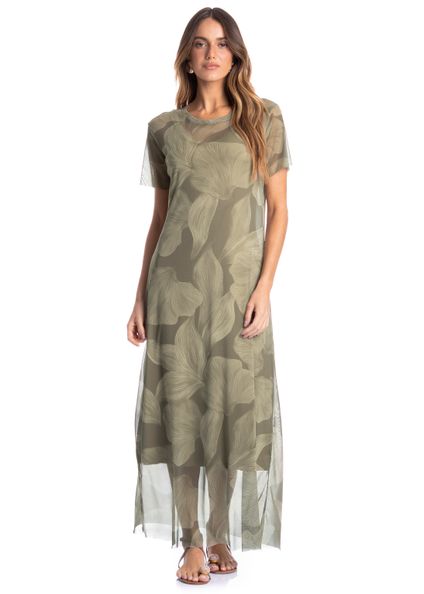 Vestido De Tule Com Manga E Combinete Bruma Verde - Imagem 1