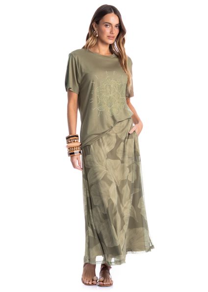 Saia Feminina Em Tule Com Bolso Bruma Verde - Imagem 1