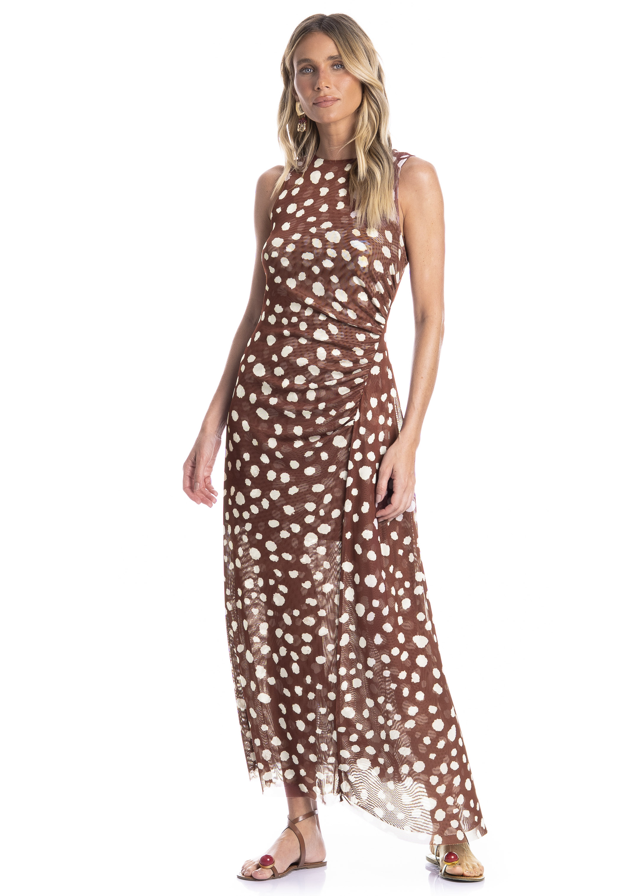 Vestido Franzido Em Tule Com Combinete Poá - Imagem 1