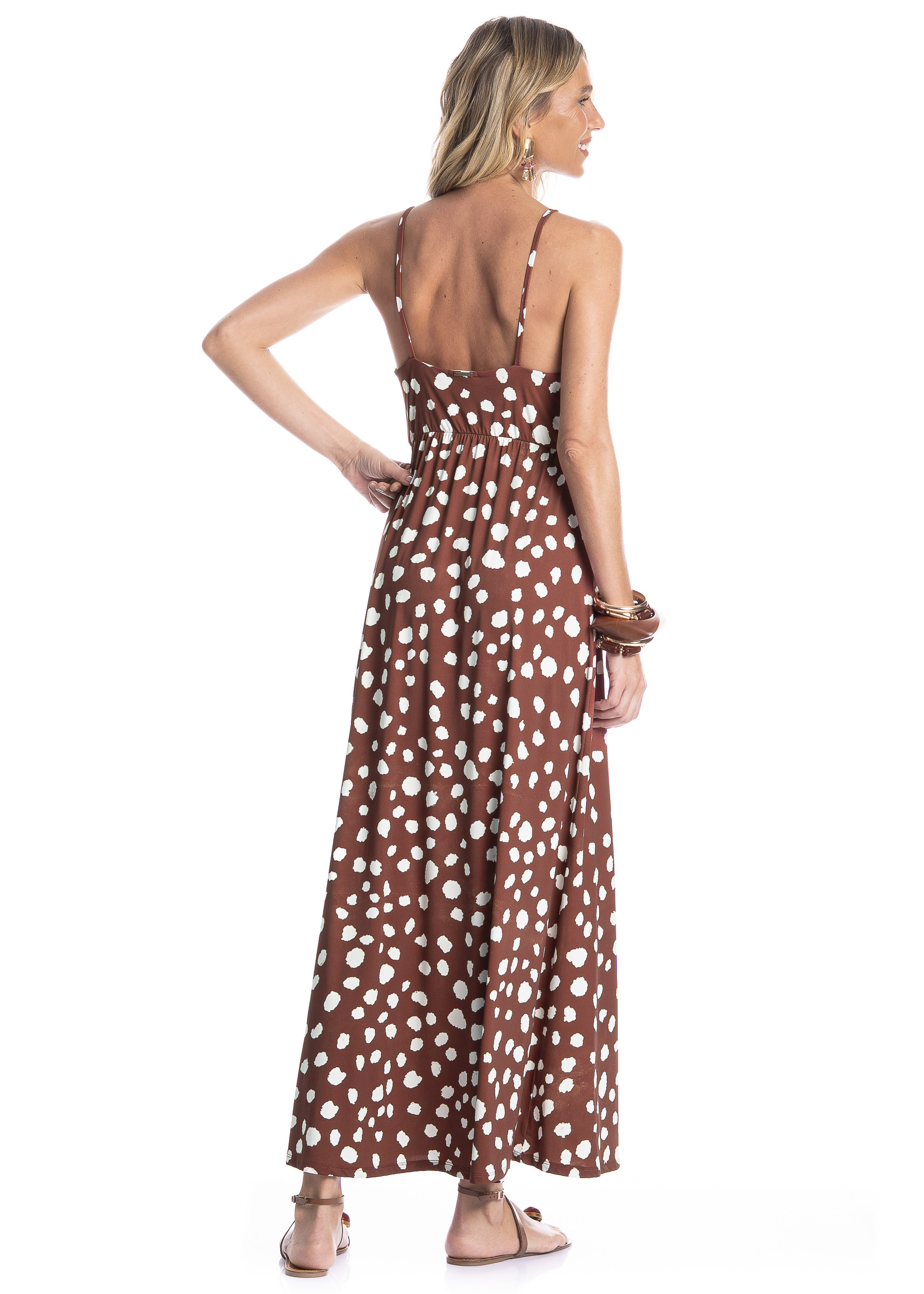 Vestido Feminino Longo Poá Marrom - Imagem 2