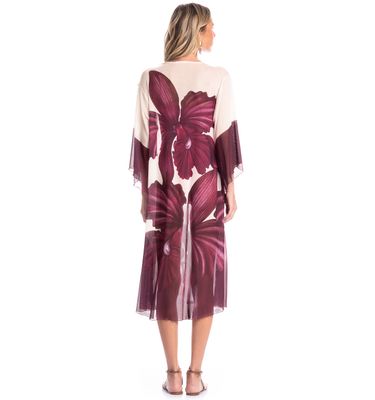 Kaftan De Tule Com Manga Floral - Imagem 2 - Mobile