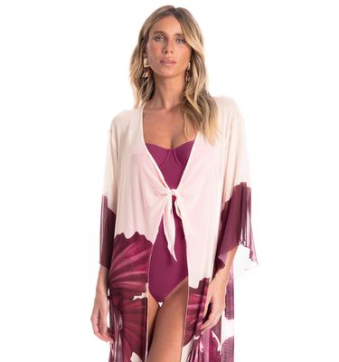 Kaftan De Tule Com Manga Floral - Imagem 3 - Mobile