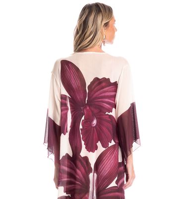 Kaftan De Tule Com Manga Floral - Imagem 4 - Mobile