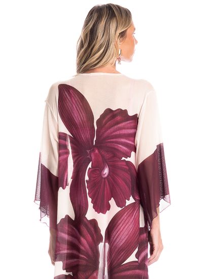 Kaftan De Tule Com Manga Floral - Imagem 4 - Desktop