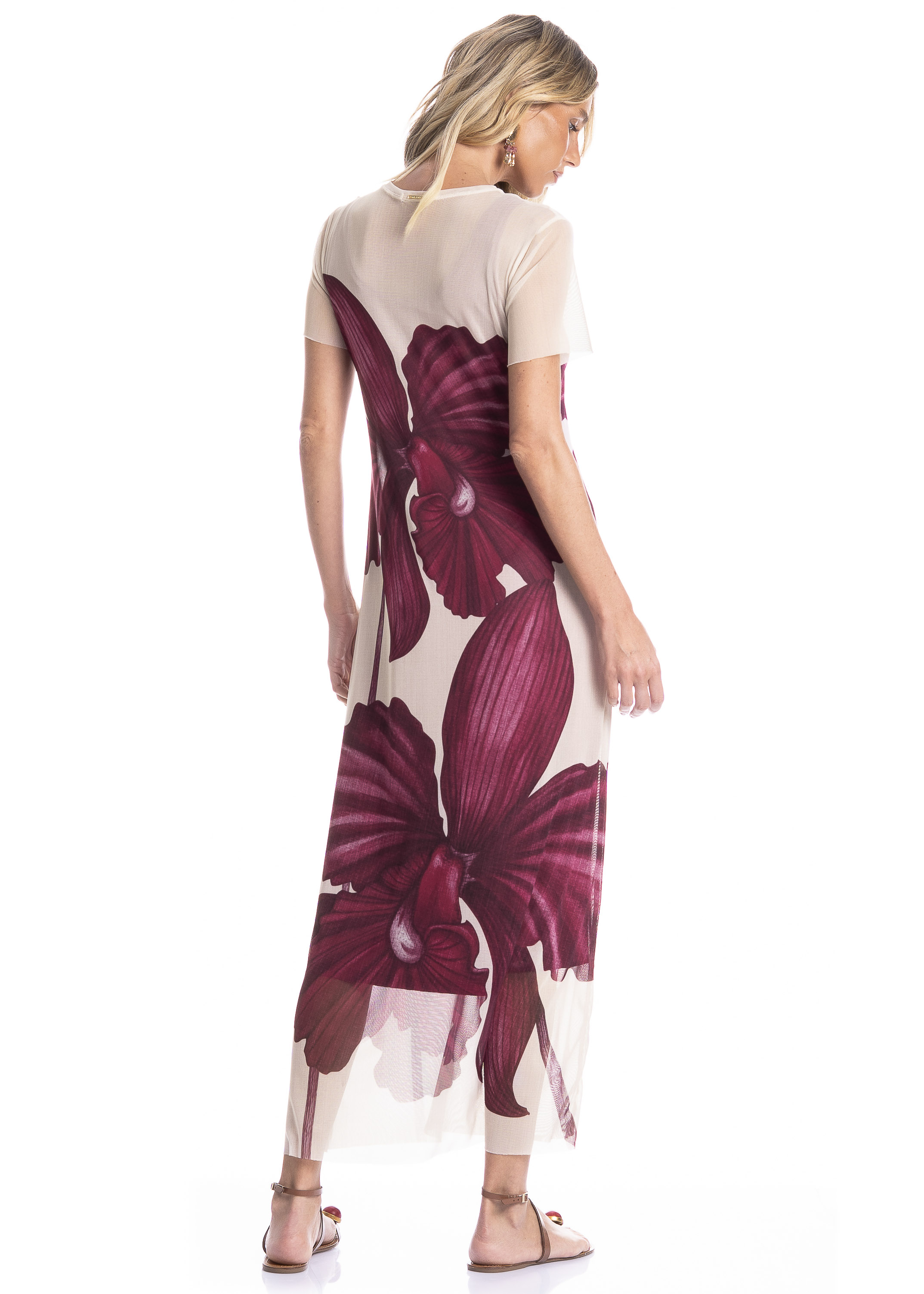 Vestido Em Tule Com Manga E Combinete Floral Rosa - Imagem 2
