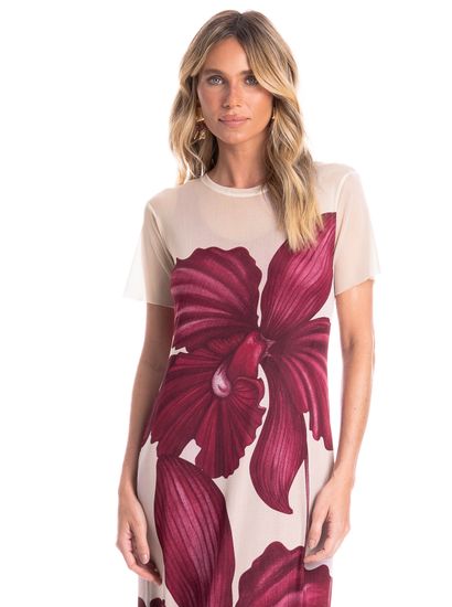 Vestido Em Tule Com Manga E Combinete Floral - Imagem 3 - Desktop