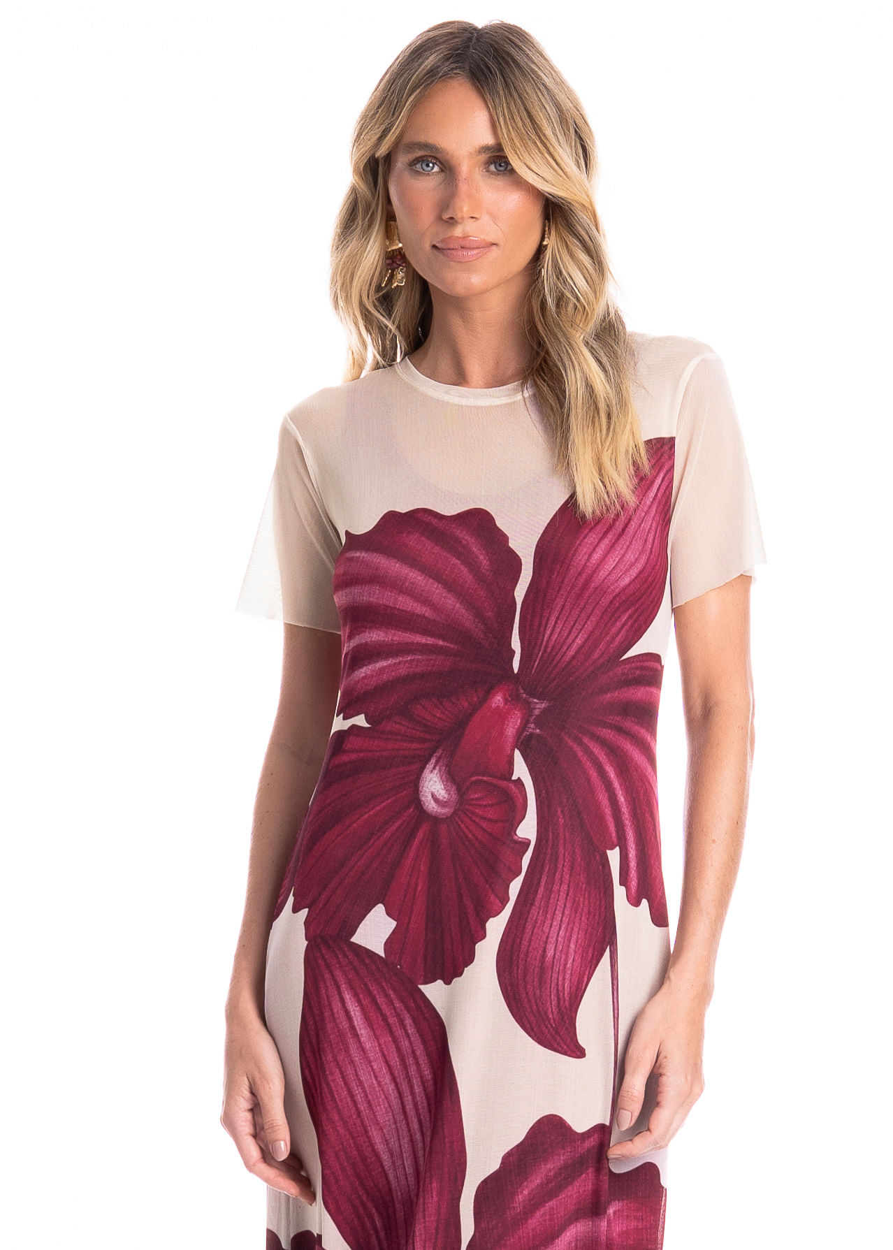 Vestido Em Tule Com Manga E Combinete Floral - Imagem 3 - Mobile