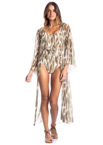 Kaftan De Tule Com Manga Savanna Marrom - Imagem 1