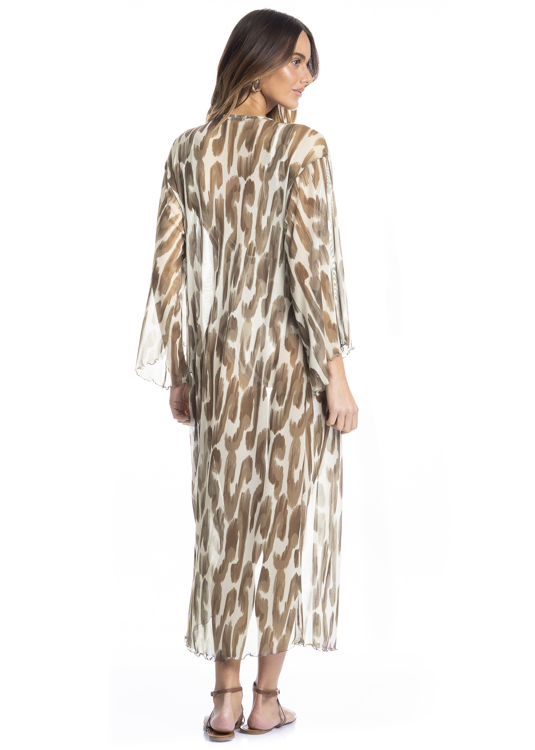 Kaftan De Tule Com Manga Savanna Marrom - Imagem 2