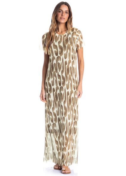 Vestido Em Tule Com Manga E Combinete Savanna Marrom - Imagem 1