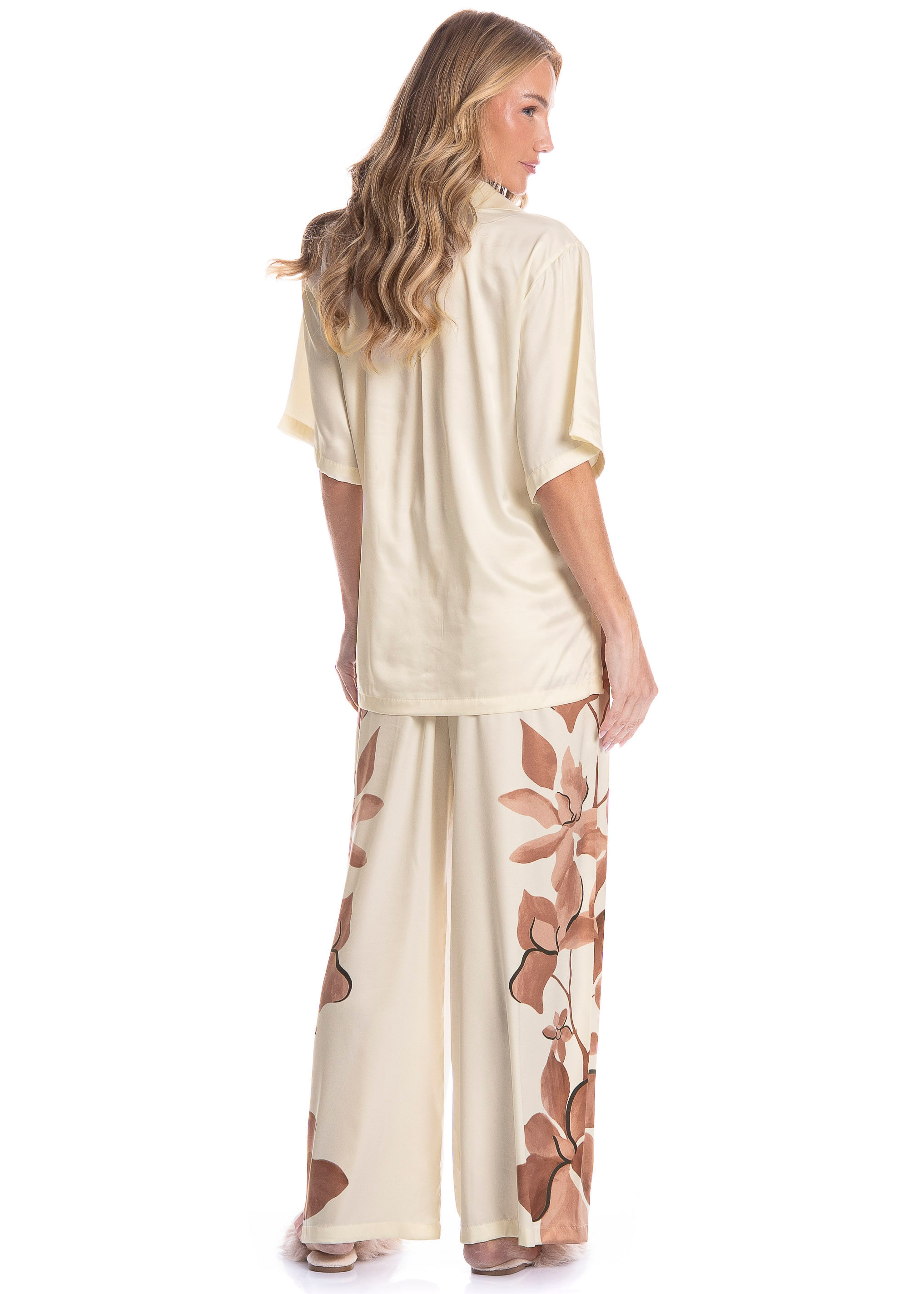 Pijama Feminino Longo Americano Thalia Marrom - Imagem 2
