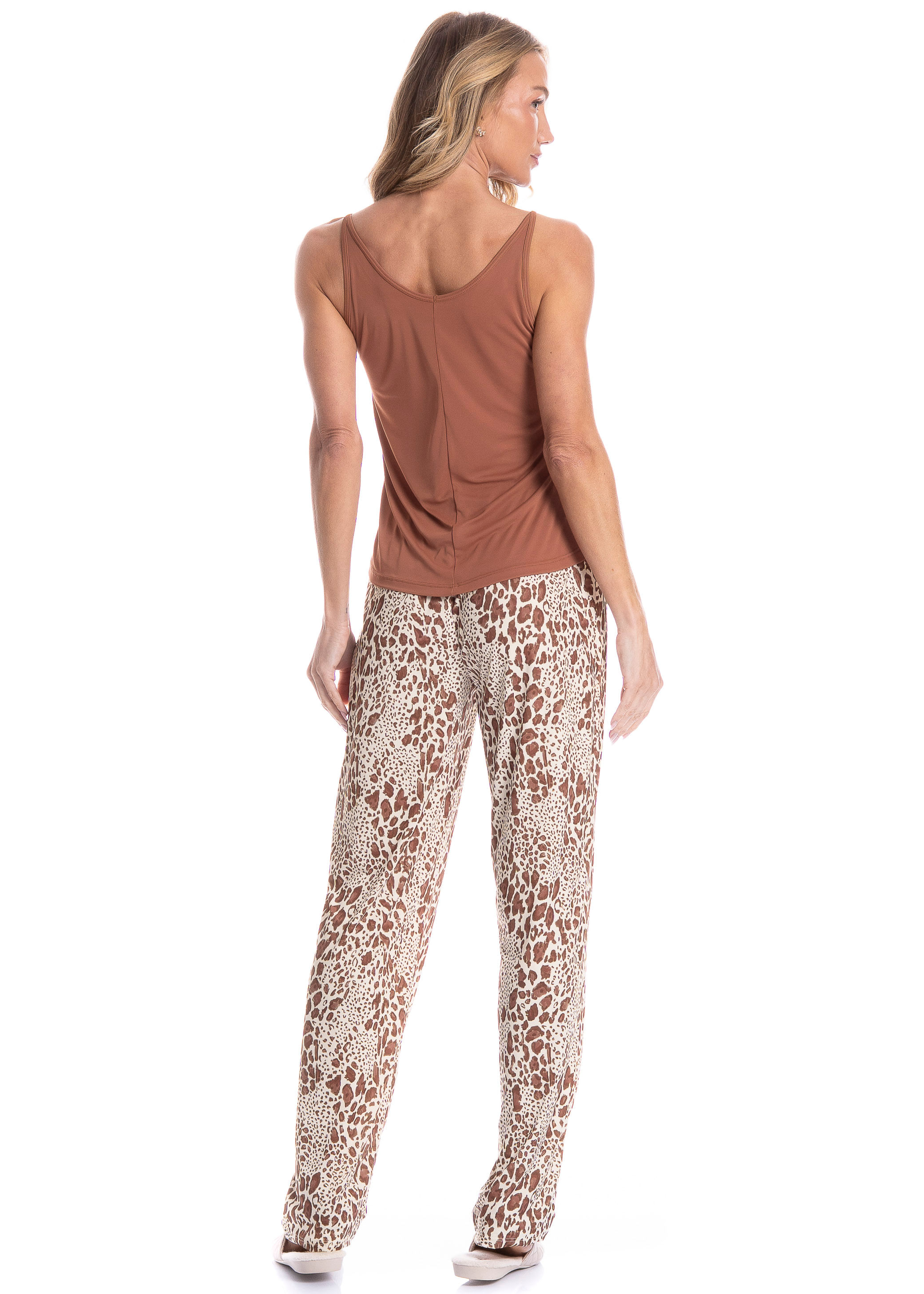 Pijama Feminino Longo Felina Marrom - Imagem 2