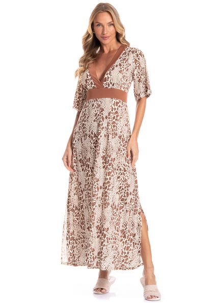 Kaftan Feminino Longo Felina Marrom - Imagem 1