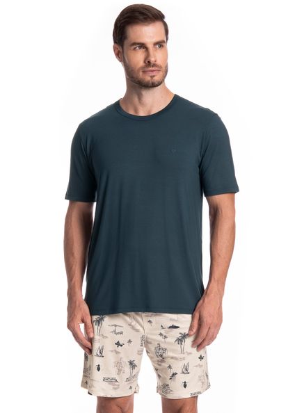 Pijama Masculino Curto Wave Tombini Branco - Imagem 1