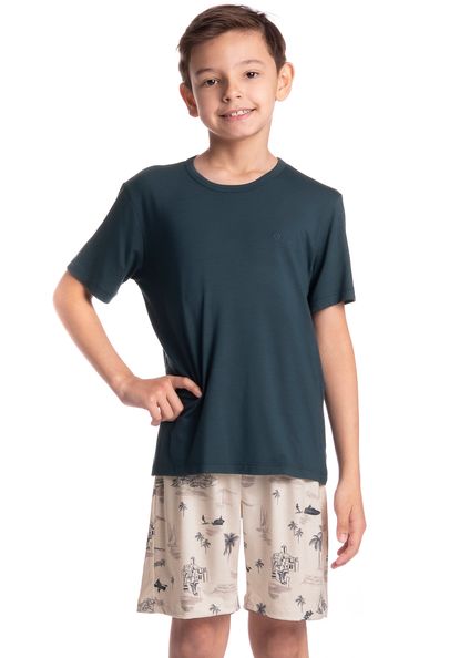 Pijama Infantil Masculino Curto Wave Branco - Imagem 1