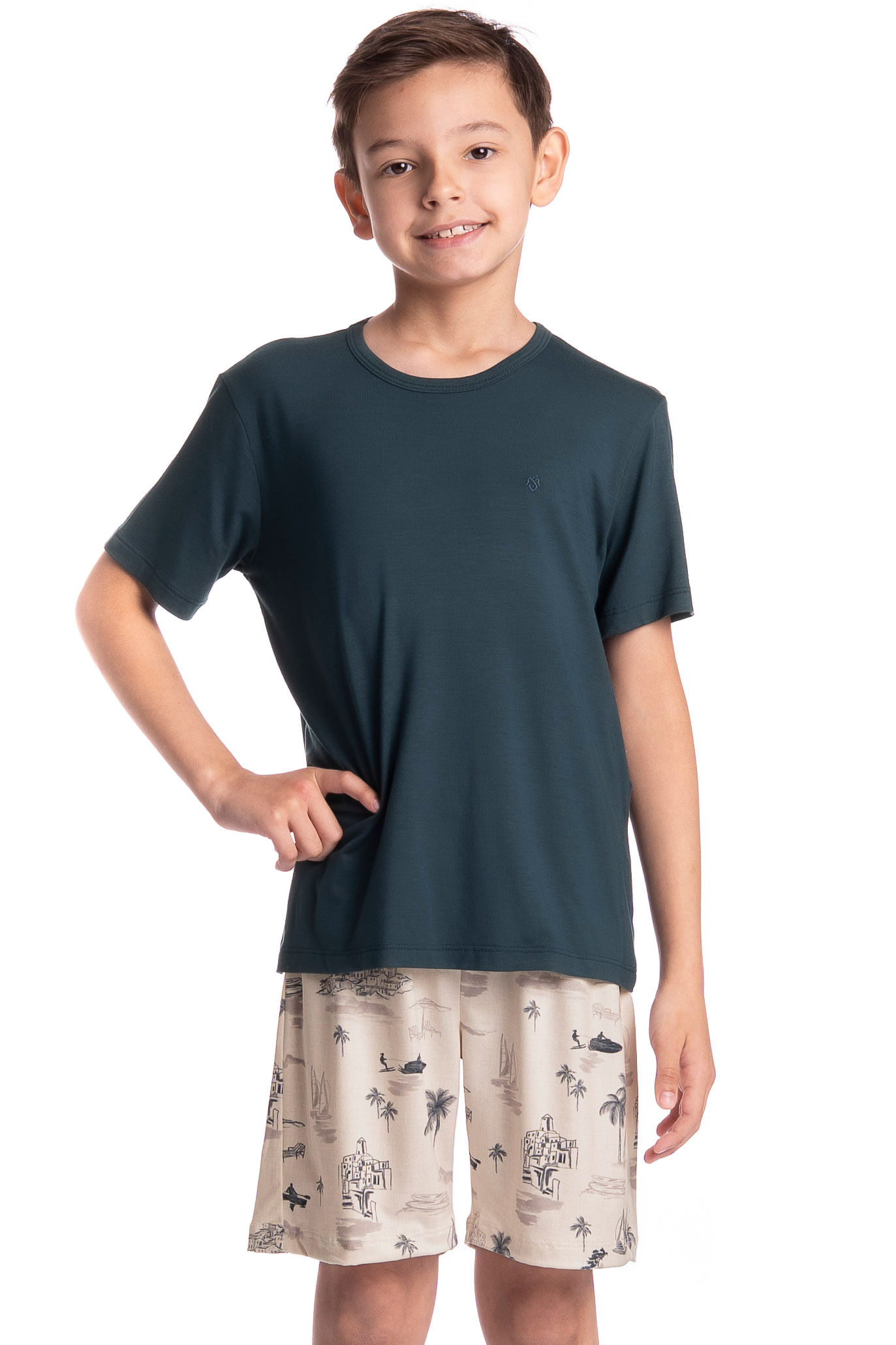 Pijama Infantil Masculino Curto Wave Branco - Imagem 1