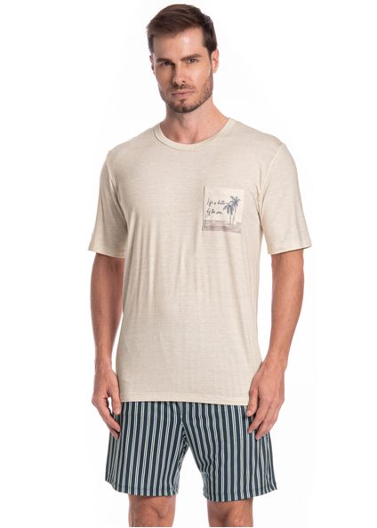Pijama Masculino Curto Stripes Tombini Branco - Imagem 1