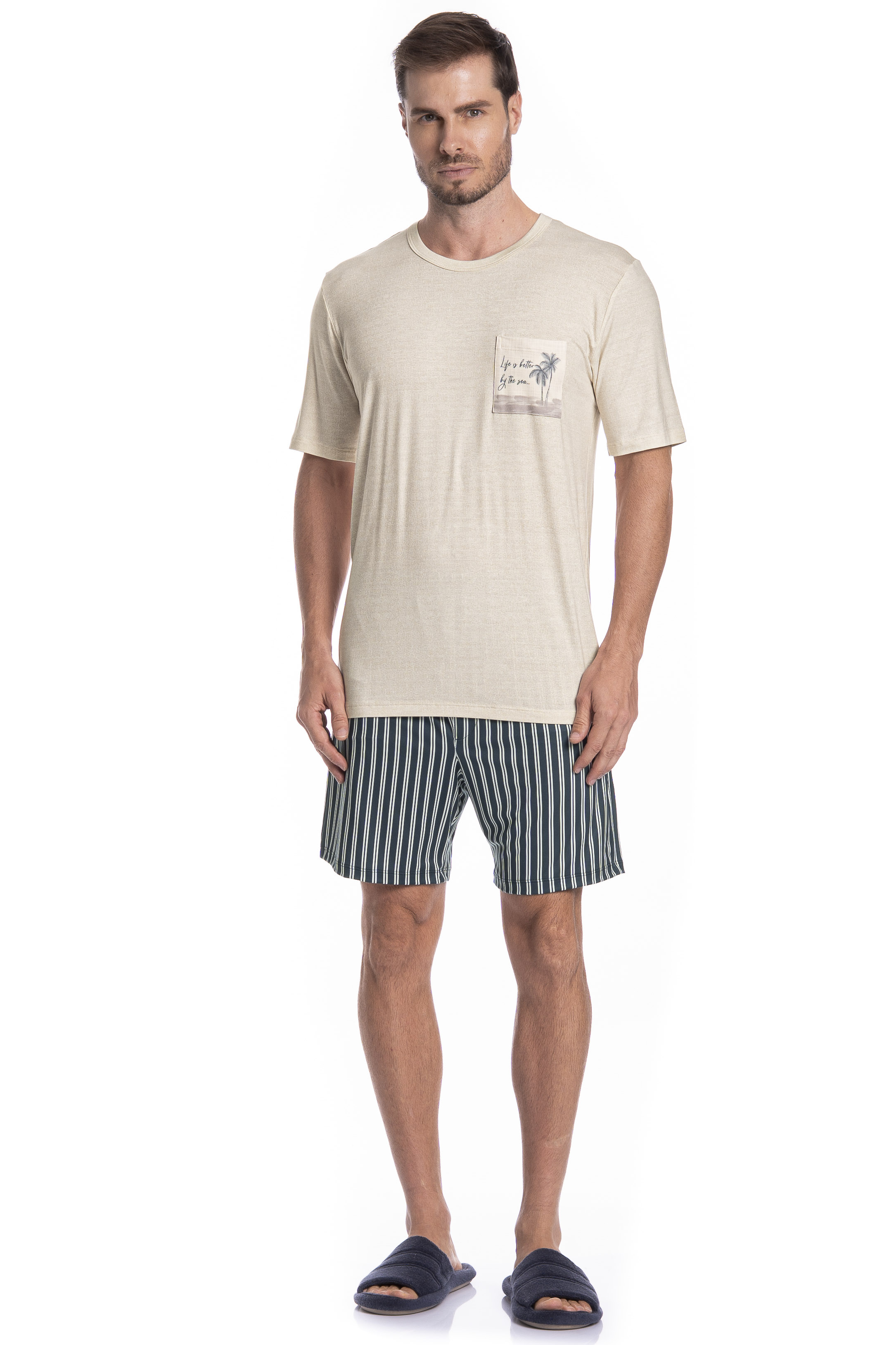 Pijama Masculino Curto Stripes Tombini - Imagem 3 - Mobile
